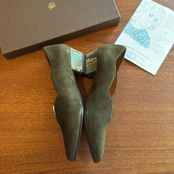 nib Chie Mihara “Rocal” Suede Low Heeled Loafers – in Olive Green size 9.5