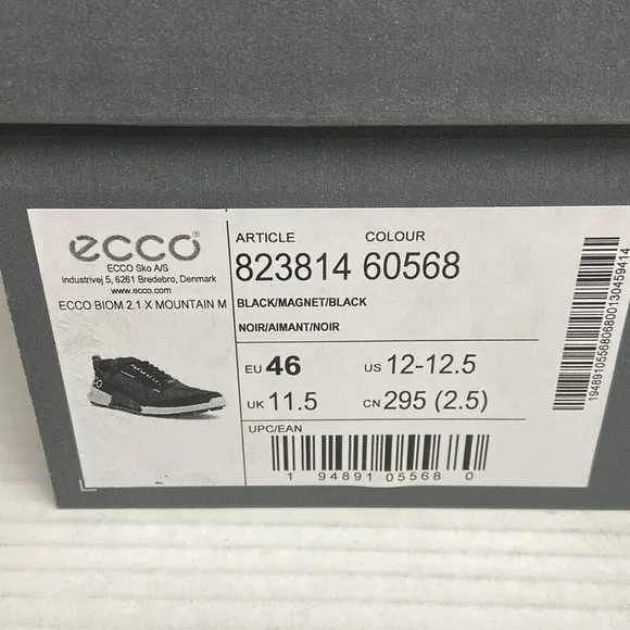 NIB ECCO Biom 2.1 X Mountain Men's Nubuck Waterproof Outdoor Sneaker EU46 Black‎