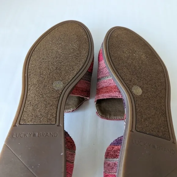 NIB Lucky Brand Jinree Woven Multi Two- Part Loafer Flats Pink Red Tan - sz 8.5