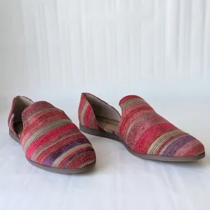 NIB Lucky Brand Jinree Woven Multi Two- Part Loafer Flats Pink Red Tan - sz 8.5