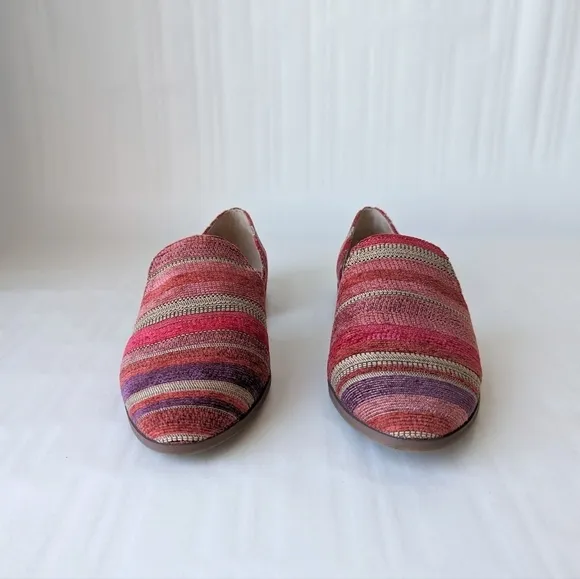 NIB Lucky Brand Jinree Woven Multi Two- Part Loafer Flats Pink Red Tan - sz 8.5