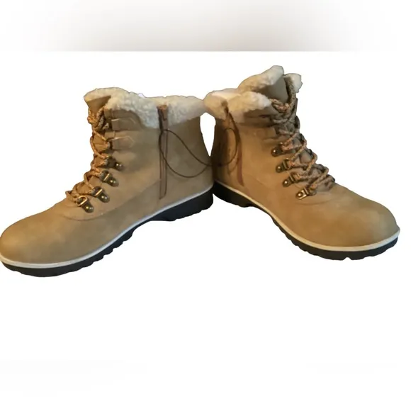 NIB! Tan Winter Heavy Duty Work Memory Foam Footbed Boots Lace Up Zipper JSport