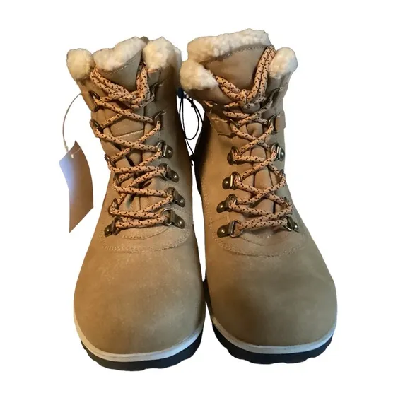 NIB! Tan Winter Heavy Duty Work Memory Foam Footbed Boots Lace Up Zipper JSport