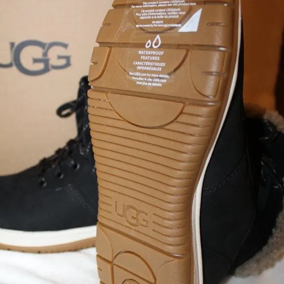 NIB UGG LAKESIDER‎ SUEDE SHEARLING LINED ANKLE WINTER BOOTS BLACK