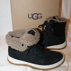NIB UGG LAKESIDER‎ SUEDE SHEARLING LINED ANKLE WINTER BOOTS BLACK