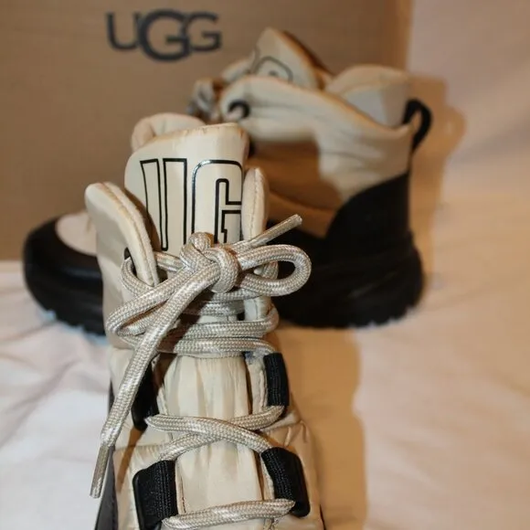 NIB UGG WOMEN'S YOSE WATERPROOF PUFFER‎ LACE UP ANKLE SNOW BOOTS TAN BLACK