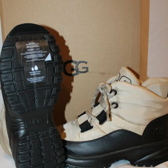 NIB UGG WOMEN'S YOSE WATERPROOF PUFFER‎ LACE UP ANKLE SNOW BOOTS TAN BLACK