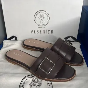 NIB Peserico Brown Slides Buckled Sandals