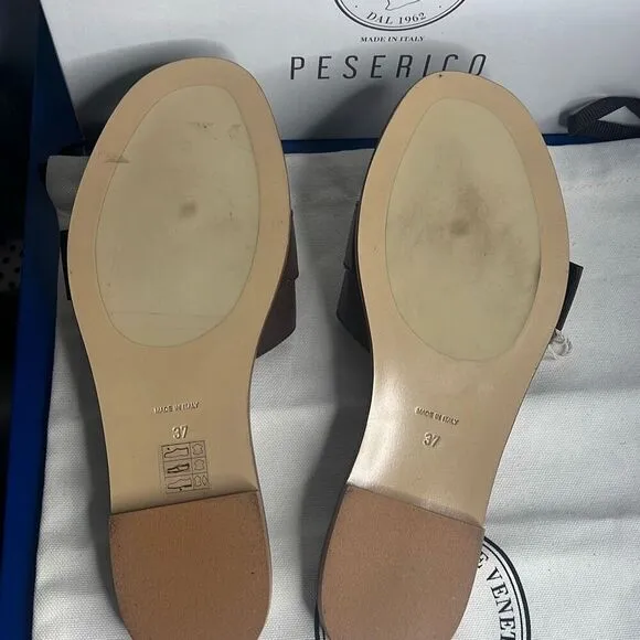 NIB Peserico Brown Slides Buckled Sandals