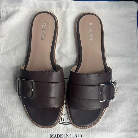 NIB Peserico Brown Slides Buckled Sandals