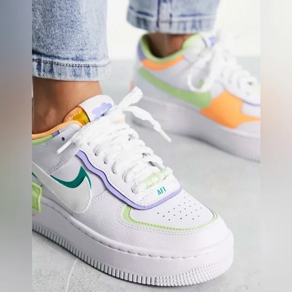 Nike Air Force 1 Shadow Women’s Sneakers Pastel Green White Orange Blue 2022 7.5