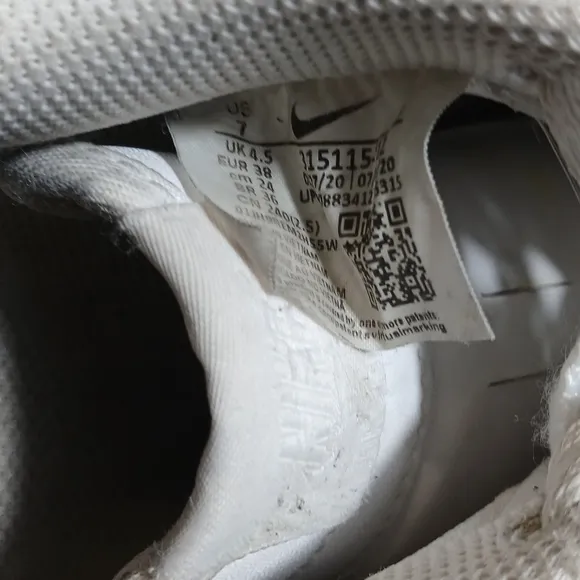Nike Air Force One Sneakers In White.  Size 7