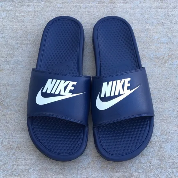 NIKE BENASSI SLIDES JUST DO ITJDI NAVYS MINT BLUE WHITES