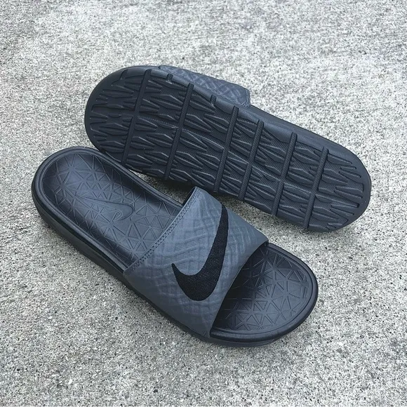 NIKE BENASSI SOLARSOFT SLIDESJDI DARK GREYS BLACKS CHARCOALS