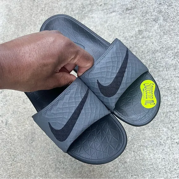 NIKE BENASSI SOLARSOFT SLIDESJDI DARK GREYS BLACKS CHARCOALS