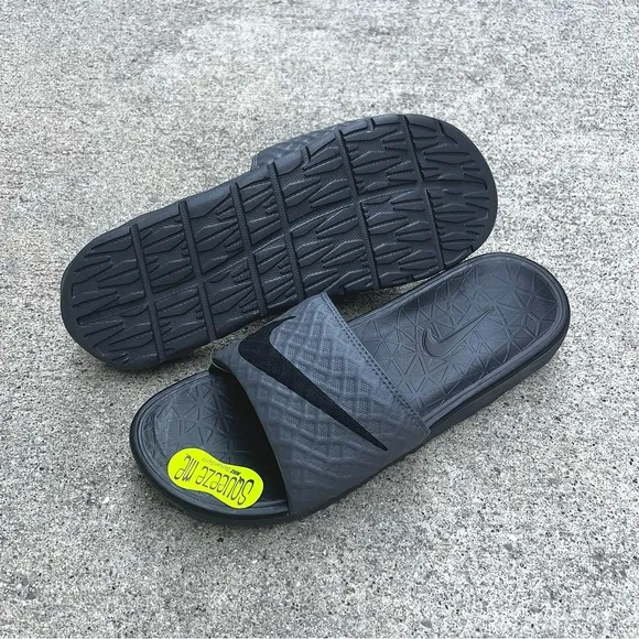 NIKE BENASSI SOLARSOFT SLIDESJDI DARK GREYS BLACKS CHARCOALS