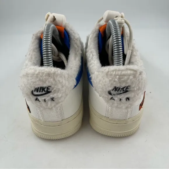 Nike Women’s Air Force One Sherpa Fleece White Blue Leather Sneakers - Size 7