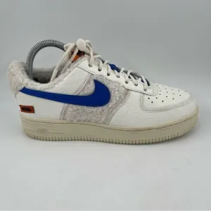 Nike Women’s Air Force One Sherpa Fleece White Blue Leather Sneakers - Size 7