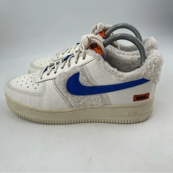 Nike Women’s Air Force One Sherpa Fleece White Blue Leather Sneakers - Size 7