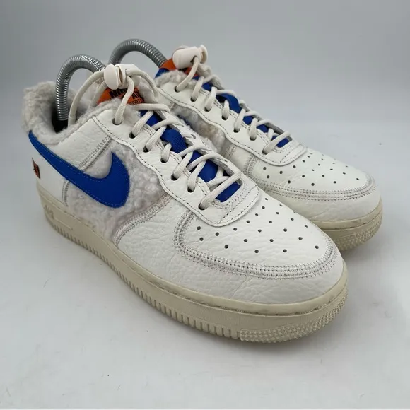 Nike Women’s Air Force One Sherpa Fleece White Blue Leather Sneakers - Size 7