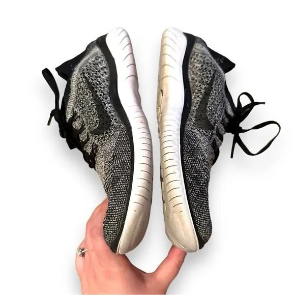 Nike Women's Free RN Flyknit 2018 White Black Mesh Sneakers‎ Sz 9