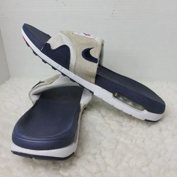 Nike Air Max 1 Slide Mens Size 10 University Navy White Sandals DH0295 104 Shoes
