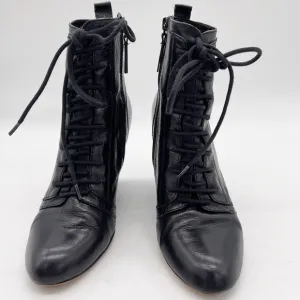 Nine West Black Leather Lace Up Combat Wedge Boot