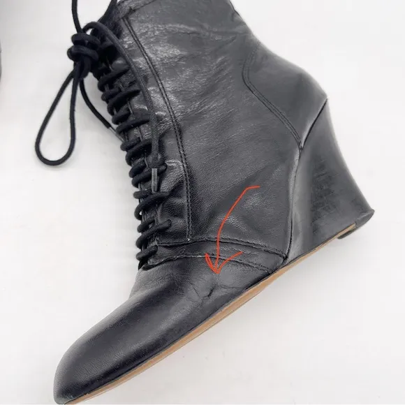 Nine West Black Leather Lace Up Combat Wedge Boot