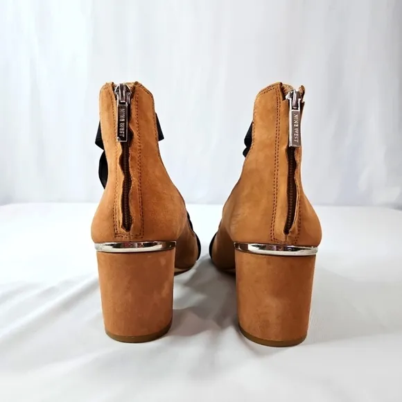 Nine West Tan&amp;Black Suede Strappy Heels Sz 10