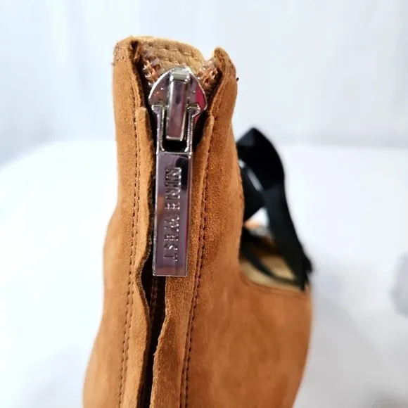Nine West Tan&amp;Black Suede Strappy Heels Sz 10