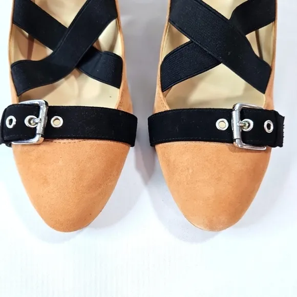 Nine West Tan&amp;Black Suede Strappy Heels Sz 10