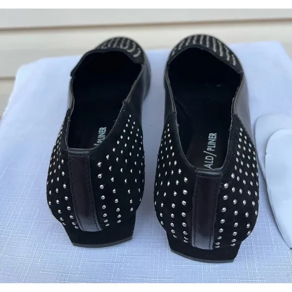 Nordstrom Donald Pliner black pointy nose, studded front/back high end shoes,6.5