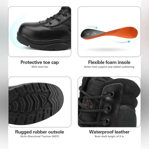 NORTIV 8 Steel Toe for Men Safety Industrial &amp; Construction Military Work Boots