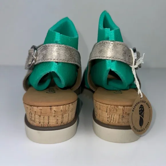 NWB GABOR Caruso Metallic Muschel Twist Sandal Kork/Cream Wedge - US 9 WIDE