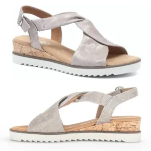 NWB GABOR Caruso Metallic Muschel Twist Sandal Kork/Cream Wedge - US 9 WIDE