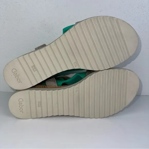 NWB GABOR Caruso Metallic Muschel Twist Sandal Kork/Cream Wedge - US 9 WIDE