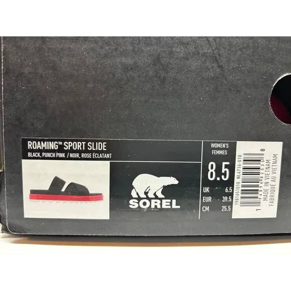 NWB New SOREL Roaming Sport Slide Sandals Shoes Women's 8.5 Black Punch Pink