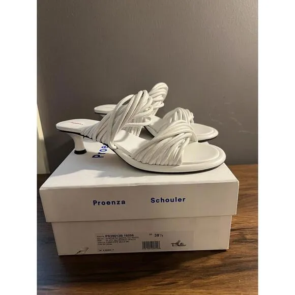 NWB PROENZA SCHOULER Womens White Pipe Twisted Leather Slide Sandals 38.5/US 8.5
