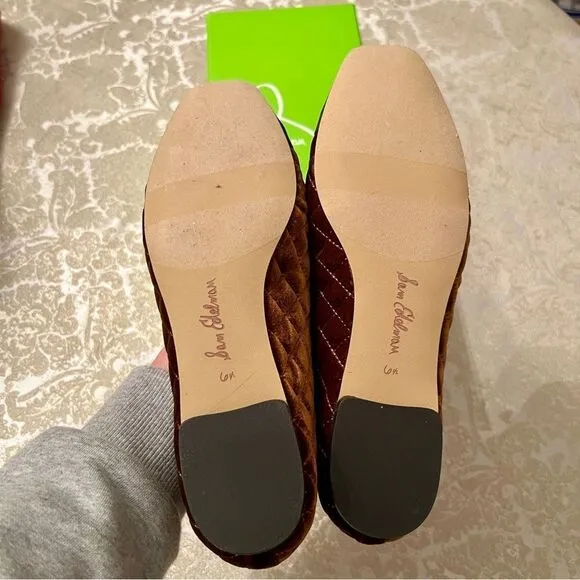 NWB Sam Edelman Marilyn Cap Toe Quilted Ballet Flats Shoes Spicy Camel Black 6.5