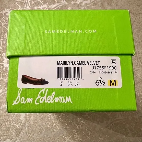 NWB Sam Edelman Marilyn Cap Toe Quilted Ballet Flats Shoes Spicy Camel Black 6.5