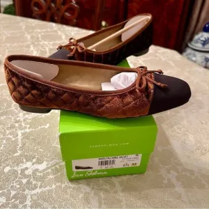 NWB Sam Edelman Marilyn Cap Toe Quilted Ballet Flats Shoes Spicy Camel Black 6.5