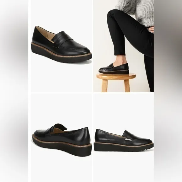 NWOB Black Leather Loafers, Size 9 Wide