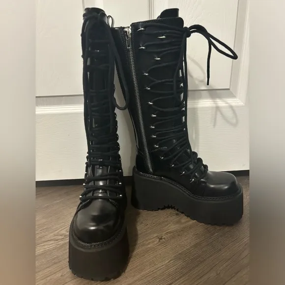 NWOB Dolls Kill / Current Mood Glam Grit Knee High Boots