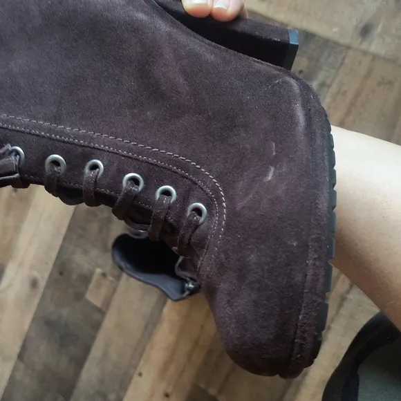 NWOT All Saints Grimsby Brown Suede Leather Lace Up Tassel Heeled Ankle Boots