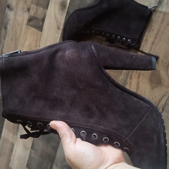 NWOT All Saints Grimsby Brown Suede Leather Lace Up Tassel Heeled Ankle Boots