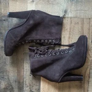 NWOT All Saints Grimsby Brown Suede Leather Lace Up Tassel Heeled Ankle Boots