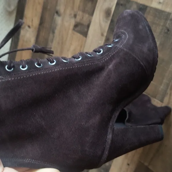 NWOT All Saints Grimsby Brown Suede Leather Lace Up Tassel Heeled Ankle Boots