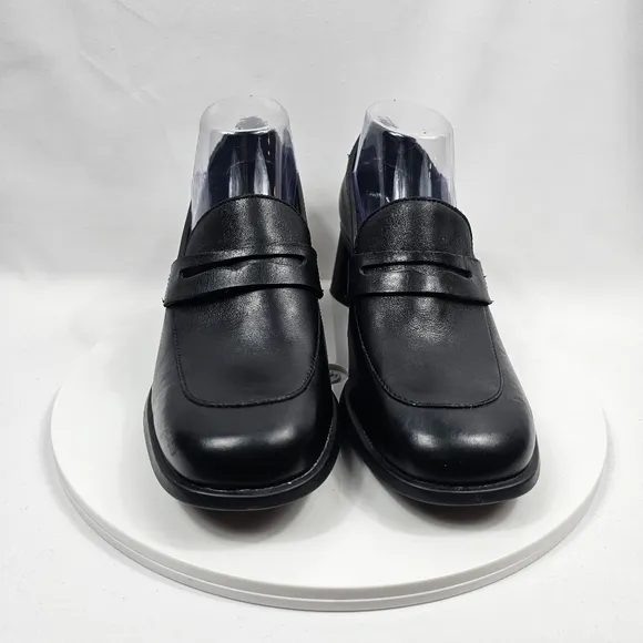 NWOT Camper Kiara Heeled Loafer Slip On Leather Ortholite Block Heel Black 41 10