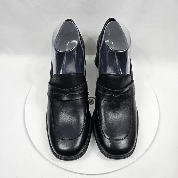 NWOT Camper Kiara Heeled Loafer Slip On Leather Ortholite Block Heel Black 41 10