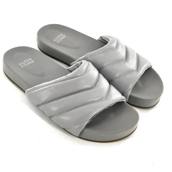 NWOT Eileen Fisher Haze Nappa Leather Slide Sandals 8.5 Gray Purple Women's